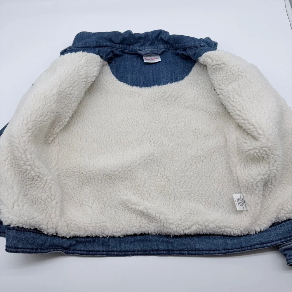 Hanna Andersson Girls Sherpa Lined Denim Jacket Lion Unicorn Embroidered Blue 8